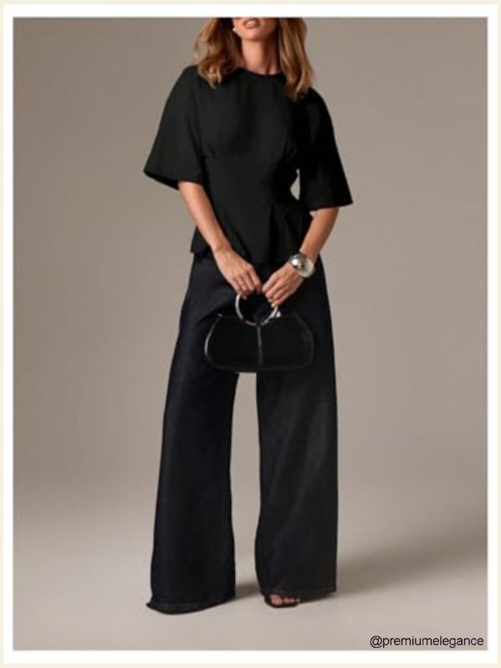 Cinched Waist Half Sleeve Crew Neck T-Shirt Peplum Top - Picture 4 of 6